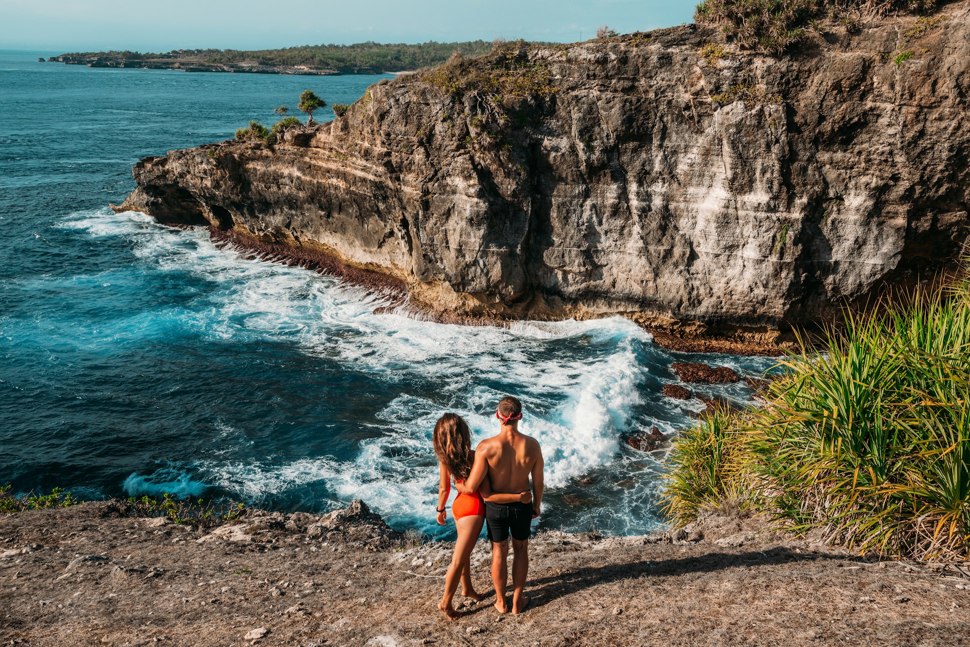 A couple in love is vacationing on the island of Bali. Man and woman on the island. Sea tour