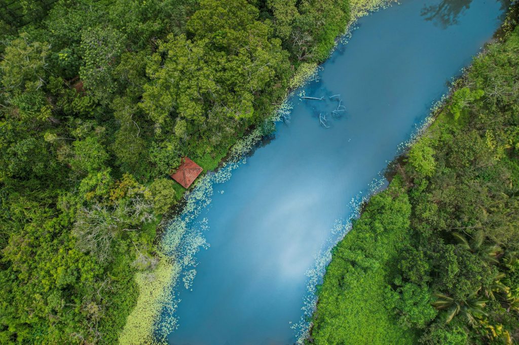 Aerial view of Private Lake Wayanad in Kerala, India