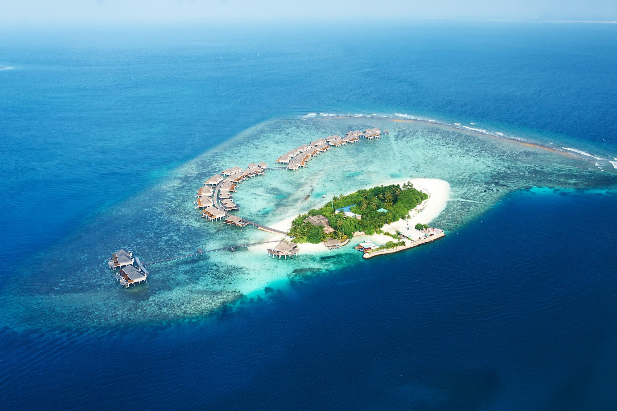 Atolls and islands in Maldives from aerial view