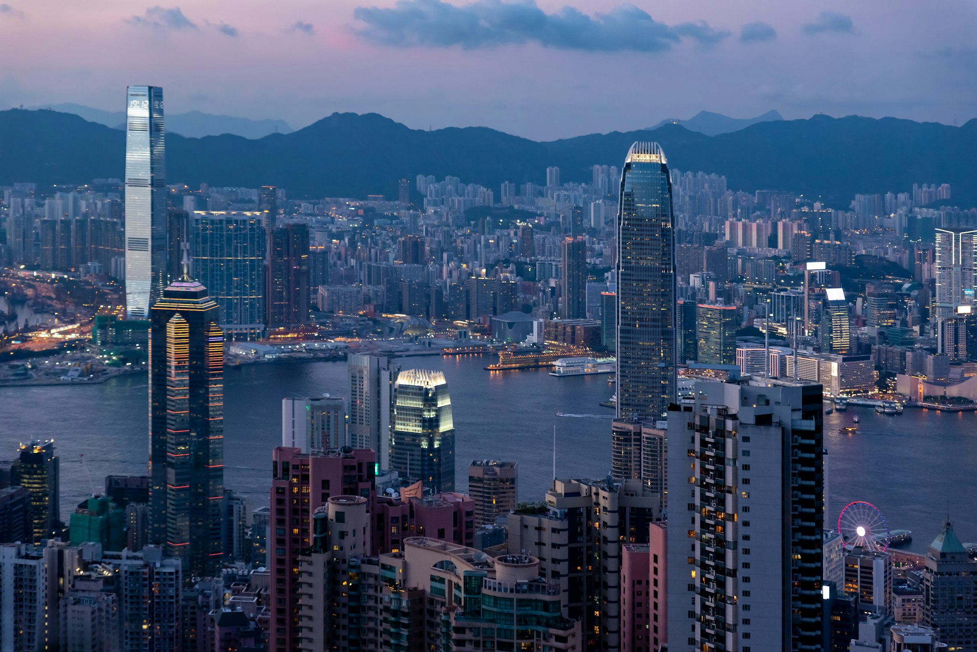 Skyline of Hong Kong at night from Victoria Peak