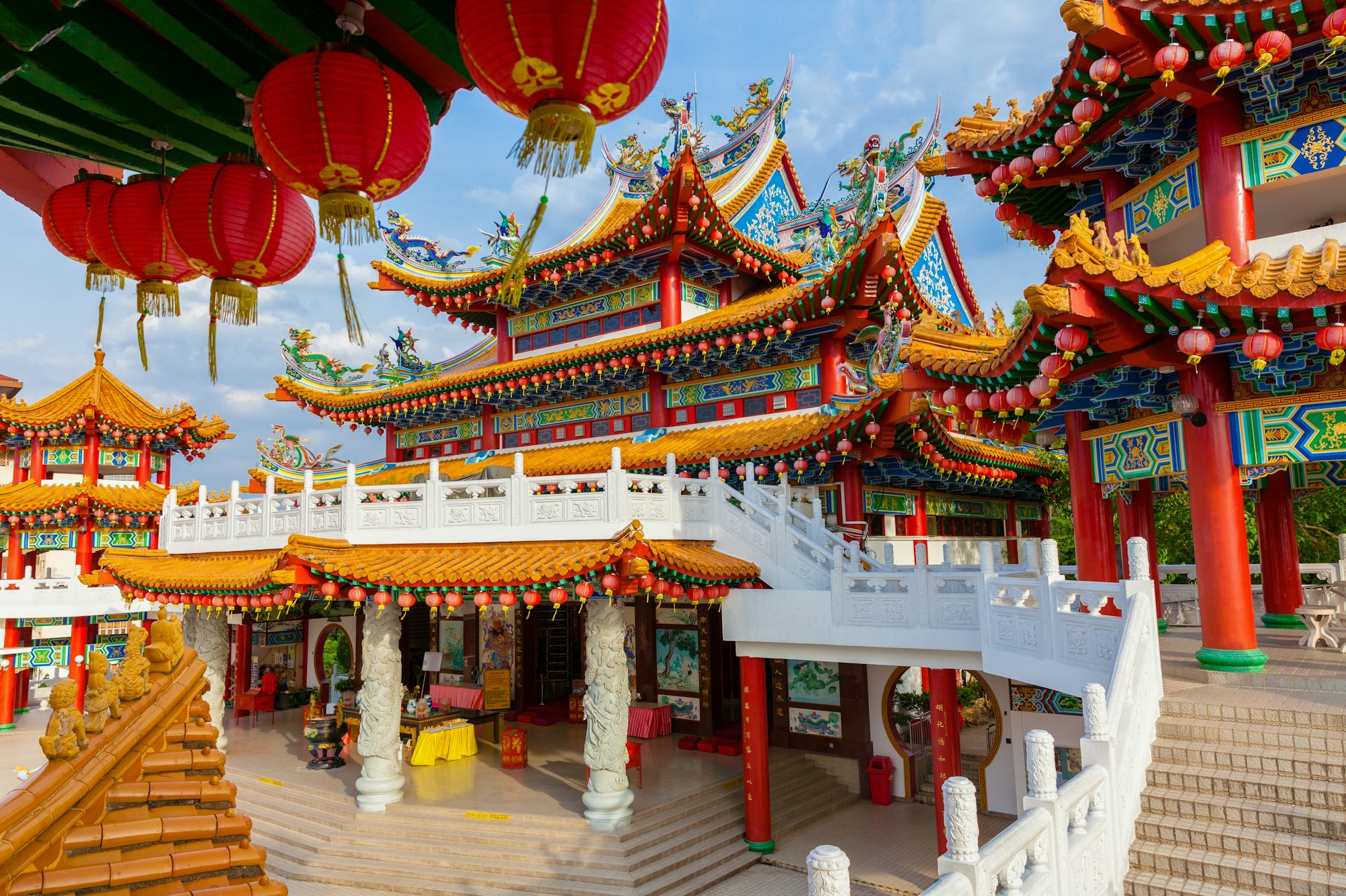 Thean Hou Temple decorated with red Chinese lanterns, Kuala Lumpur, Malaysia