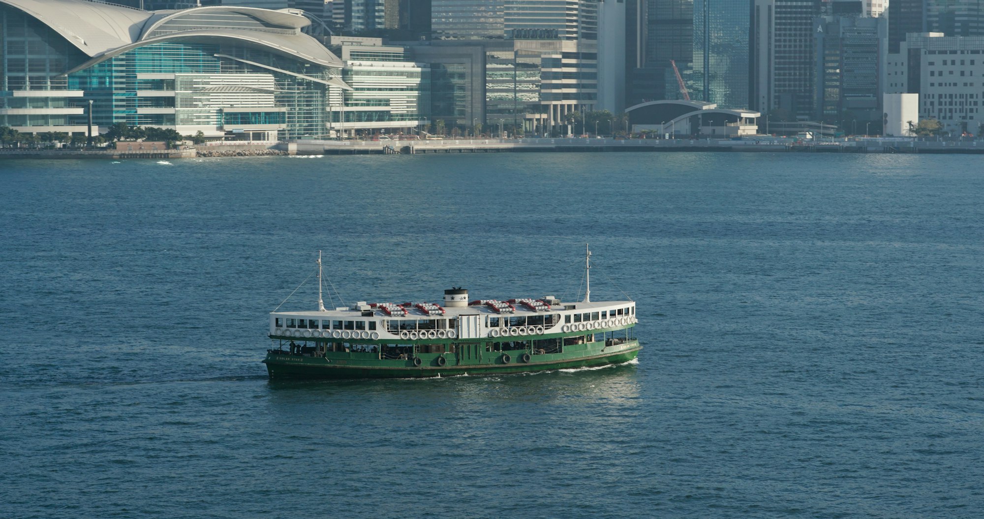 Victoria Harbor, Hong Kong12 February 2021: Star Ferry on the bay