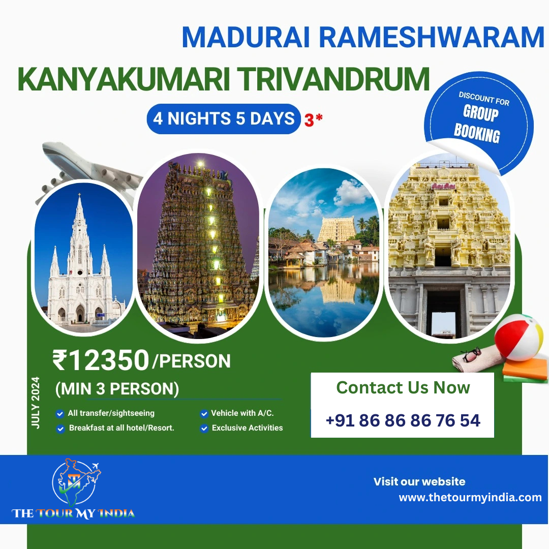 4 Nights 5 Days Madurai Rameshwaram Kanyakumari Trivandrum Tour Packages
