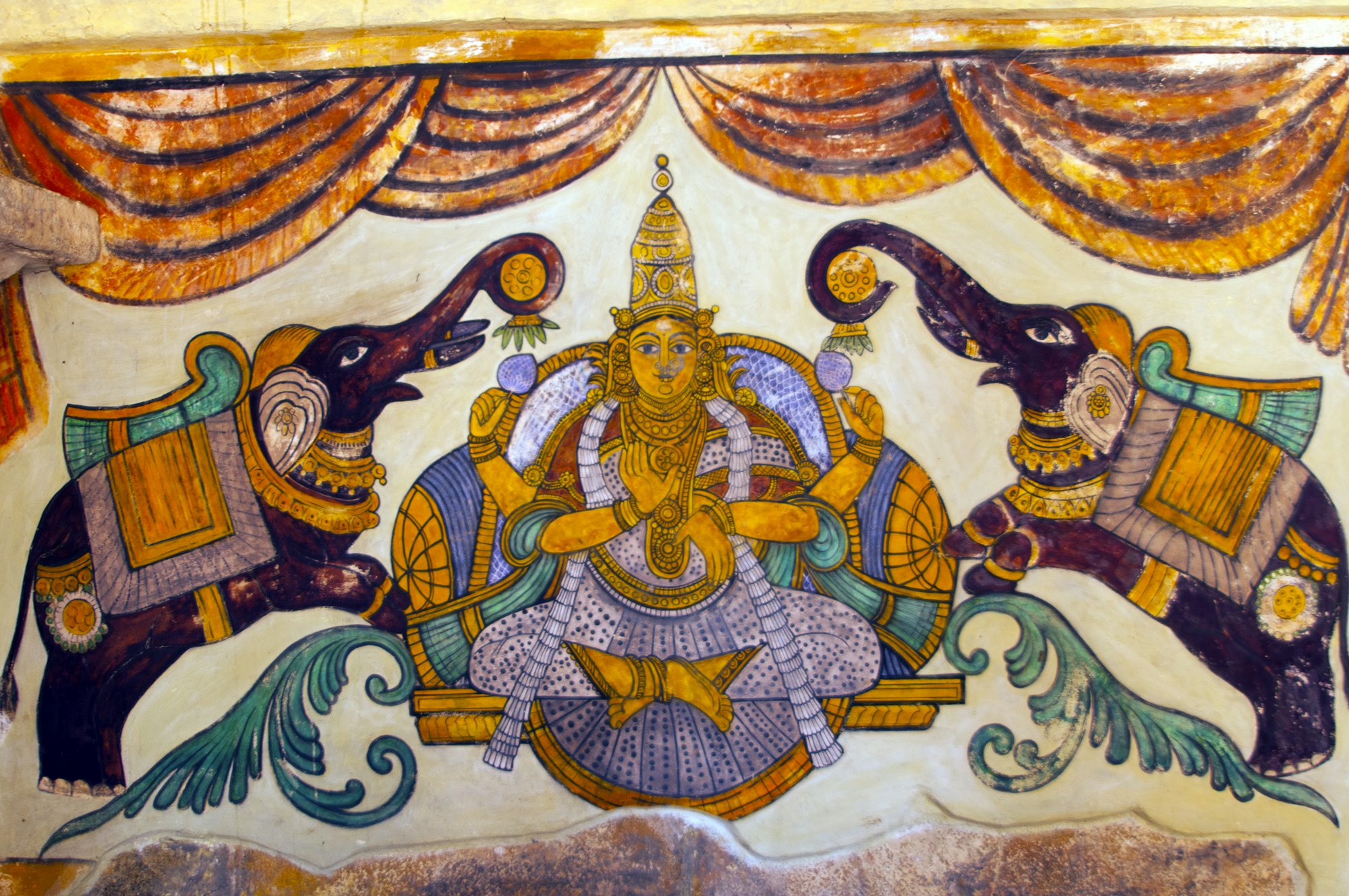 Ancient murals painting on the walls of the Brihadeeswarar temple