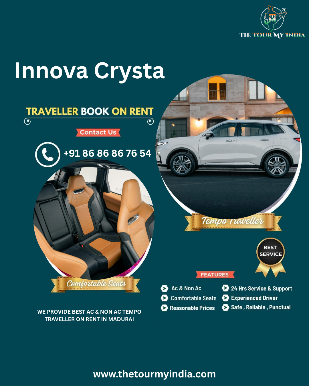 Book Innova Crysta car In Chennai Madurai Rameshwaram South India Tour Packages