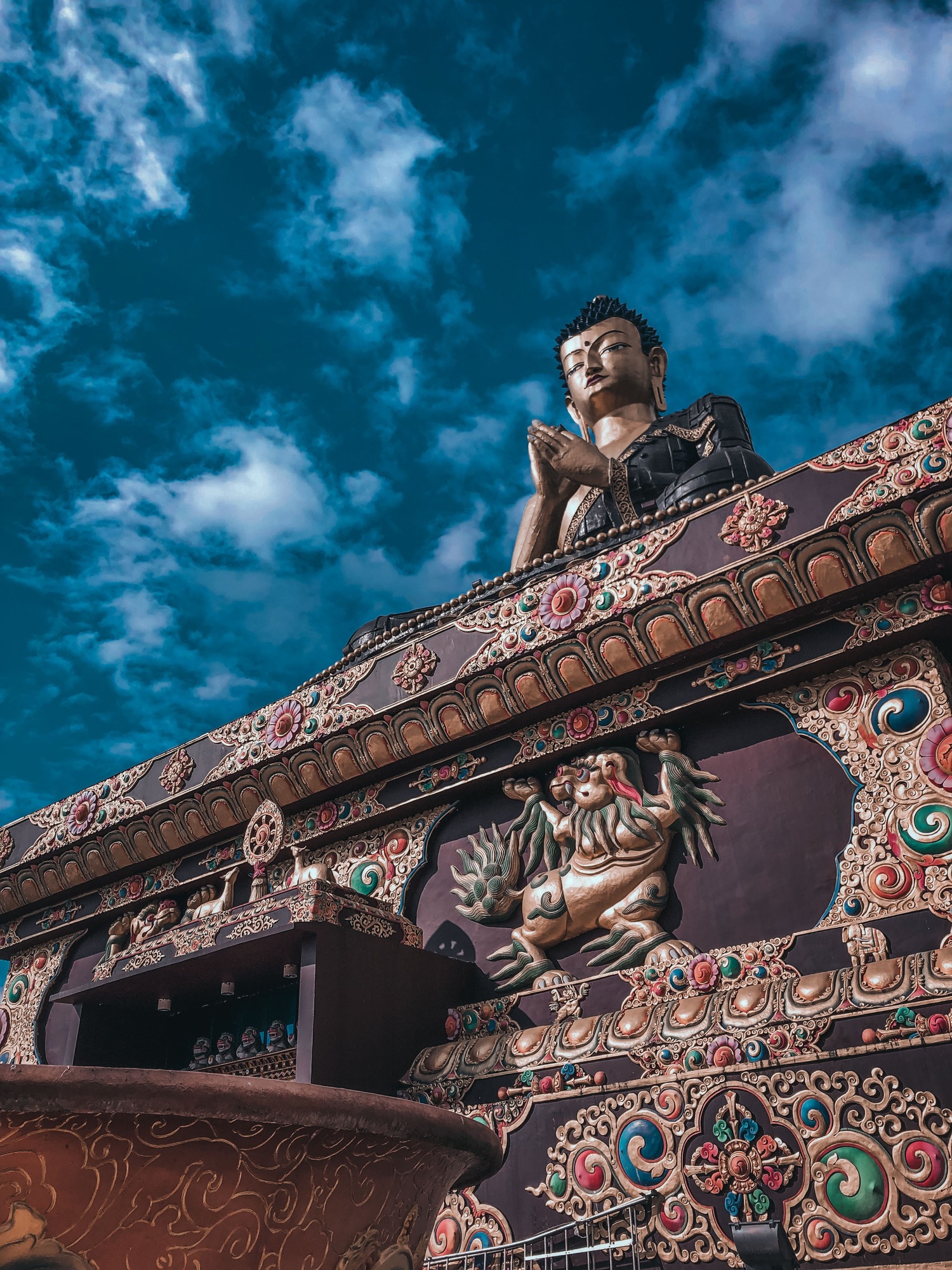 Low angle shot of the Buddha sculpture at the Buddha Park of Ravangla in Sikkim, India,